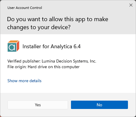 UAC dialog when you launch Analytica